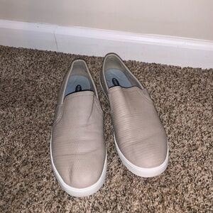 Taupe Faux Leather Slide On Shoes